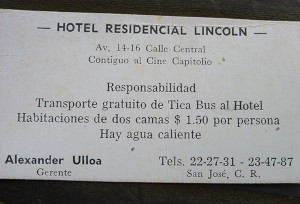 Hotel Lincoln San Jose Costa Rica 1978